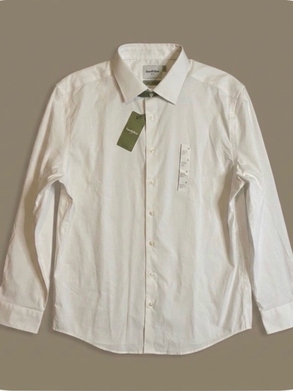 GOODFELLOW & CO Long Sleeve Standard Fit Dress Shirt, Men’s XL, Solid White